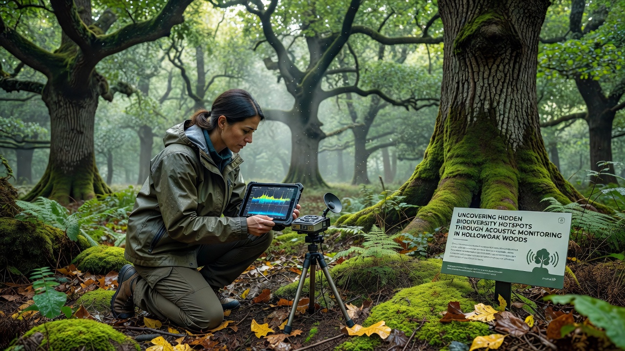Researchers review spectrogram outputs from acoustic sensors to confirm species detections in Hollowoak Woods